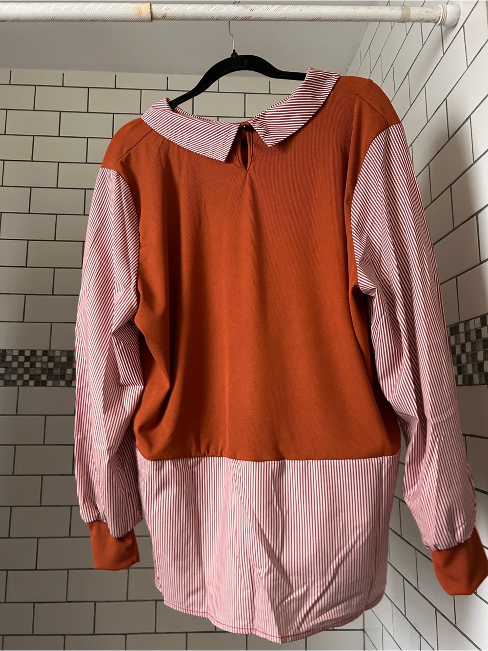 BloomChic Rust and Pink Striped Panel Blouse
